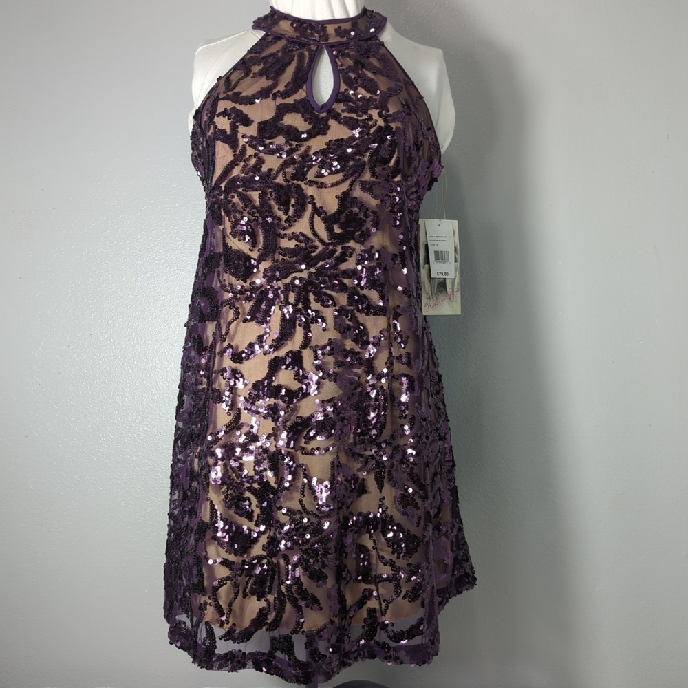 Honey & Rosie Womens Size Small Purple Sequins Sleeveless‎ Short Formal Dress 81